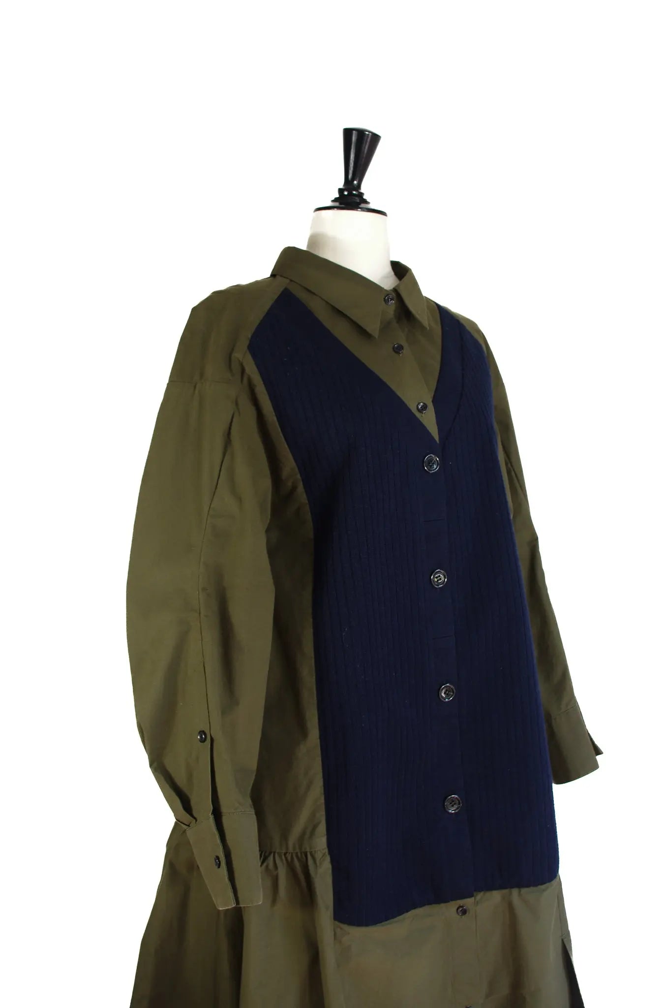 Robe Longue Kaki & Marine en Coton et Laine – RUMCHE (Made in Japan)