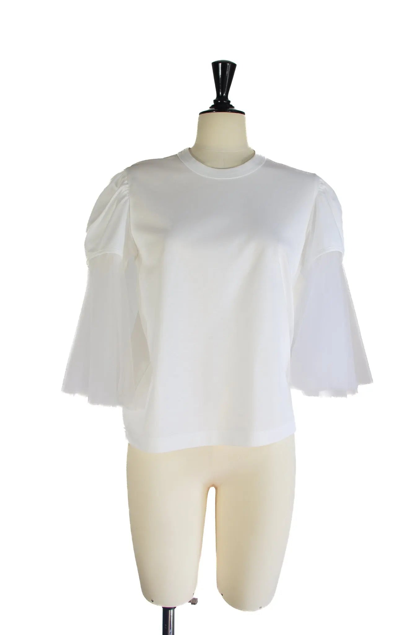 Top Blanc Neuf à Manches Volumineuses en Tulle – noir kei ninomiya (Made in Japan, AD2023)