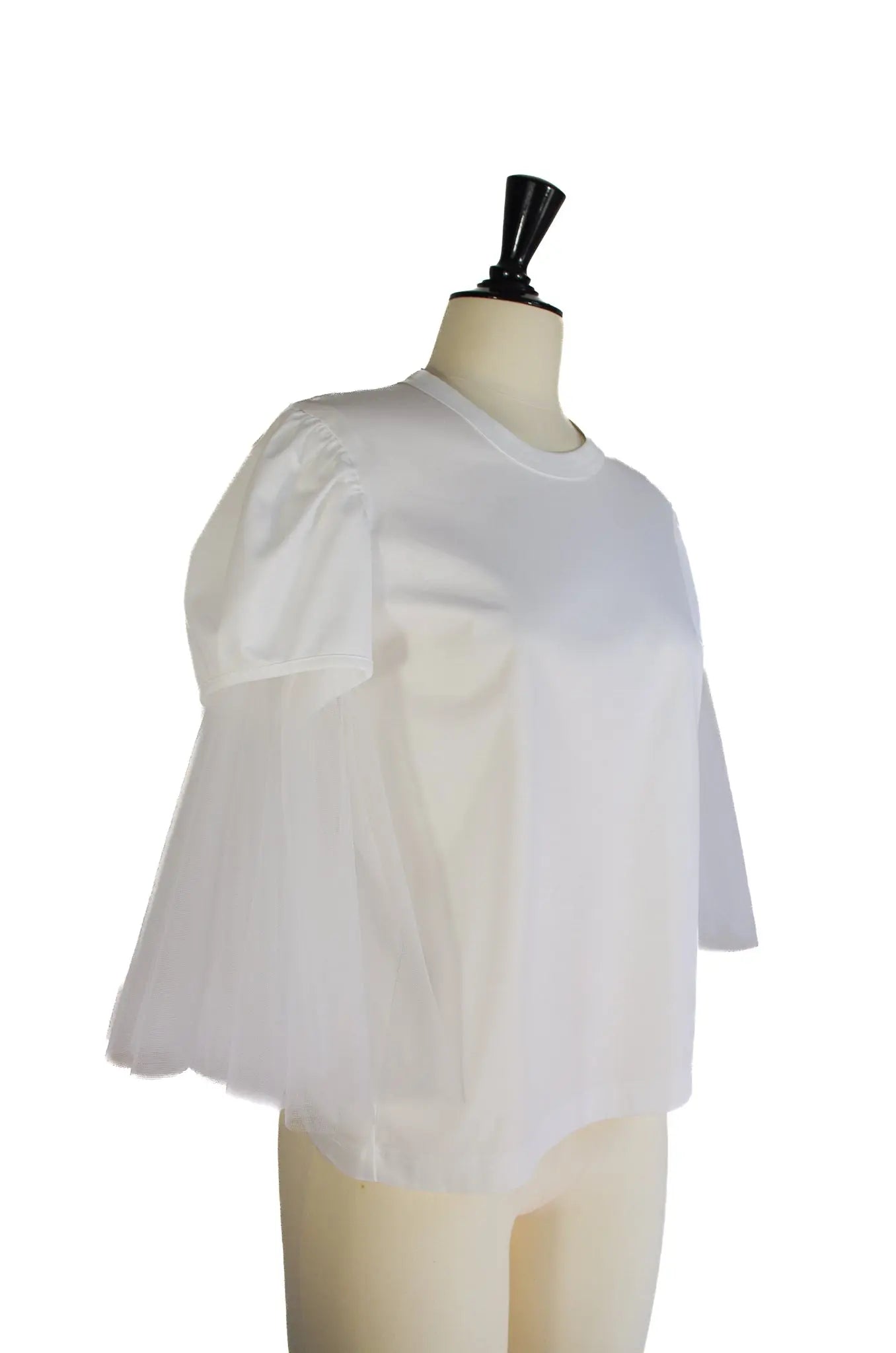 Top Blanc Neuf à Manches Volumineuses en Tulle – noir kei ninomiya (Made in Japan, AD2023)