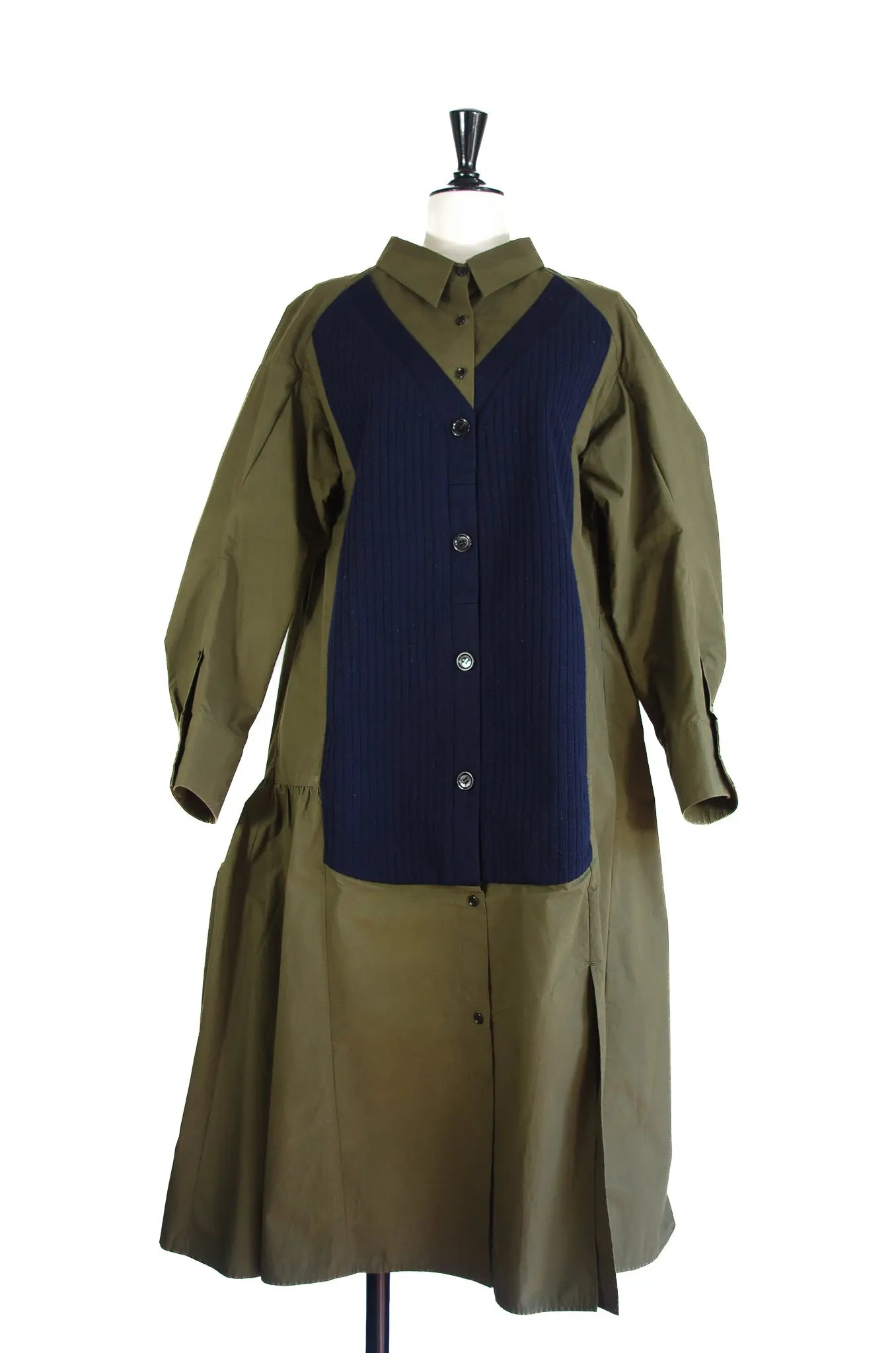 Robe Longue Kaki & Marine en Coton et Laine – RUMCHE (Made in Japan) 