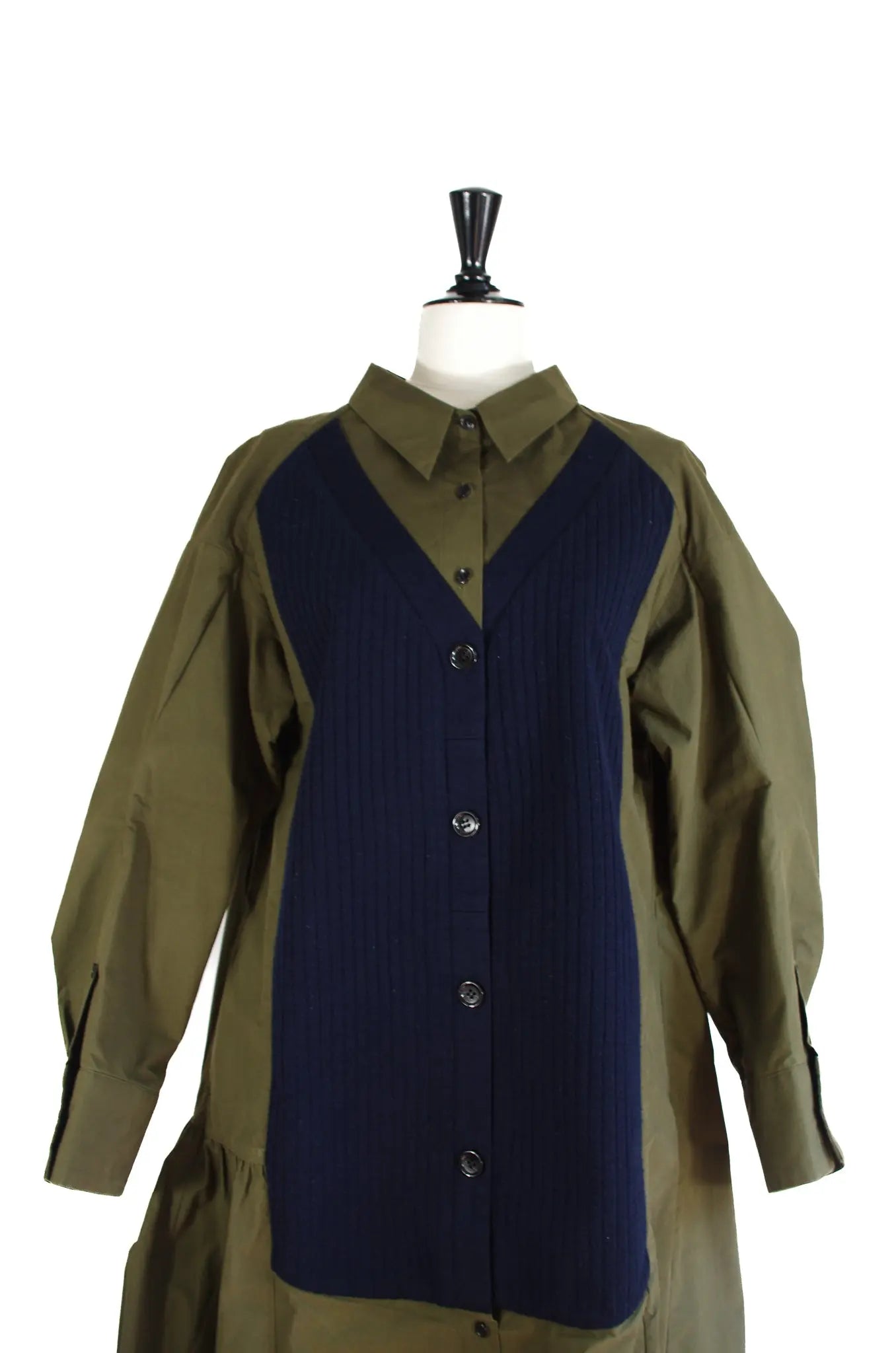 Robe Longue Kaki & Marine en Coton et Laine – RUMCHE (Made in Japan) 