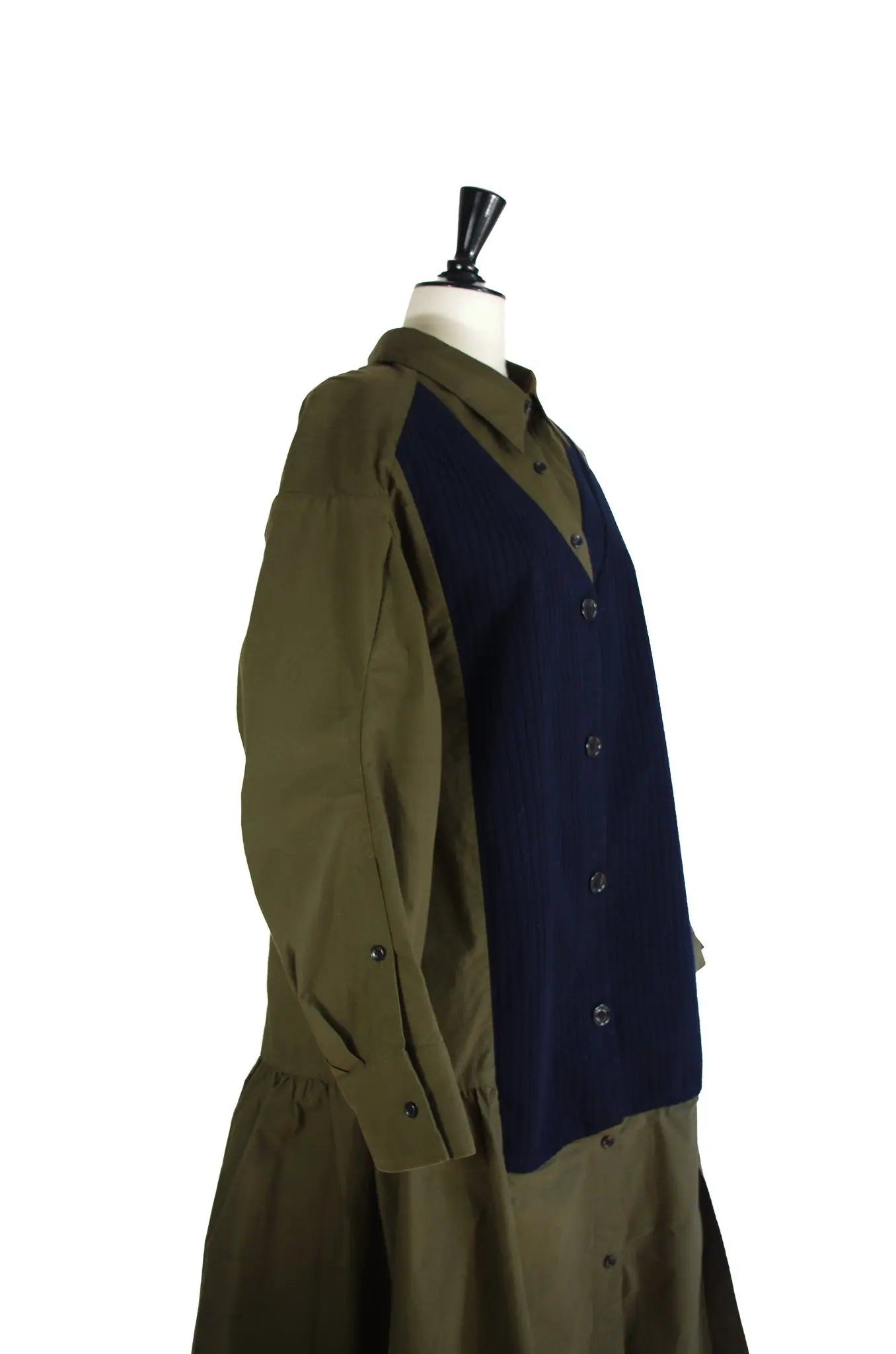 Robe Longue Kaki & Marine en Coton et Laine – RUMCHE (Made in Japan) 