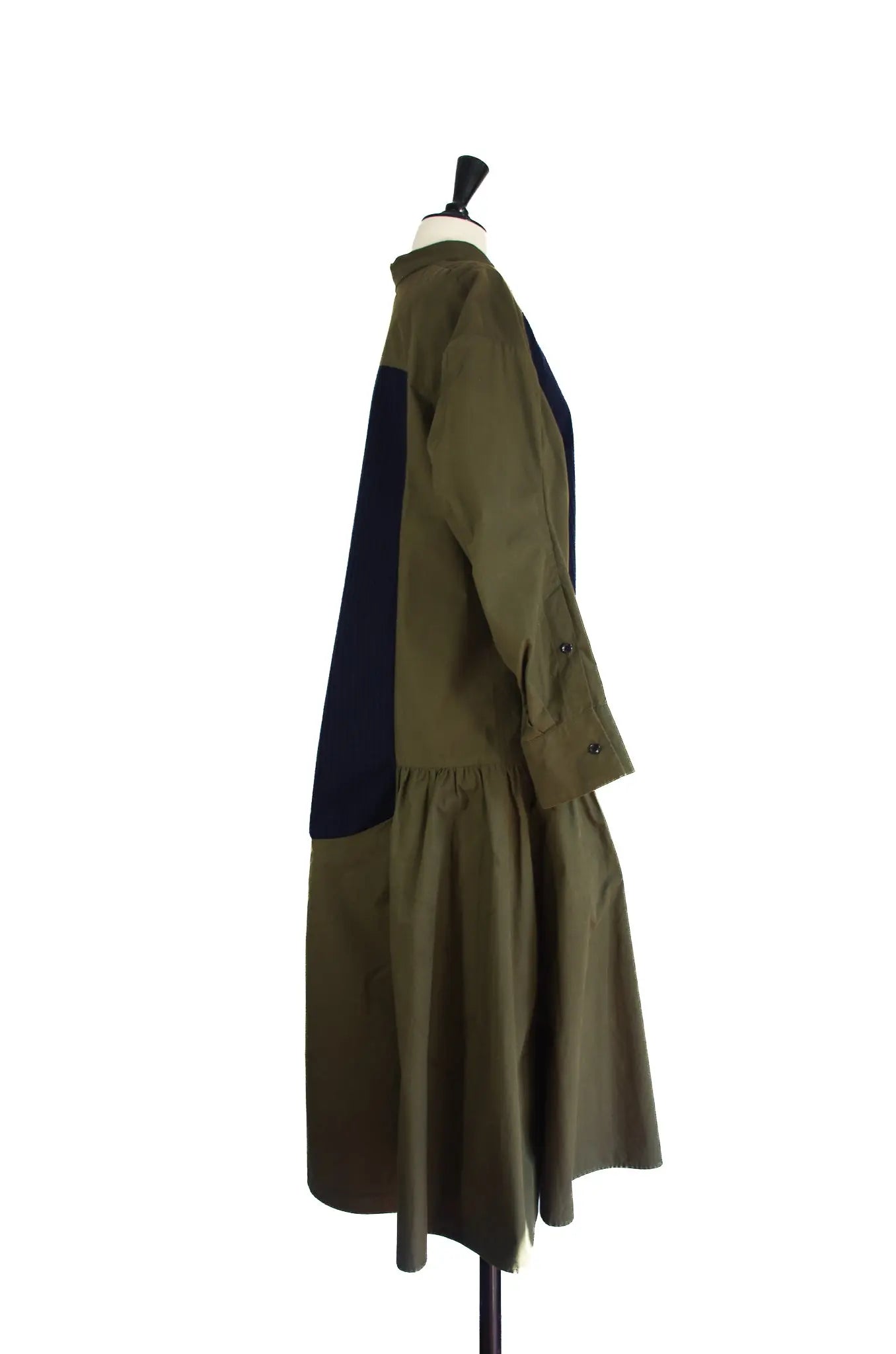 Robe Longue Kaki & Marine en Coton et Laine – RUMCHE (Made in Japan) 